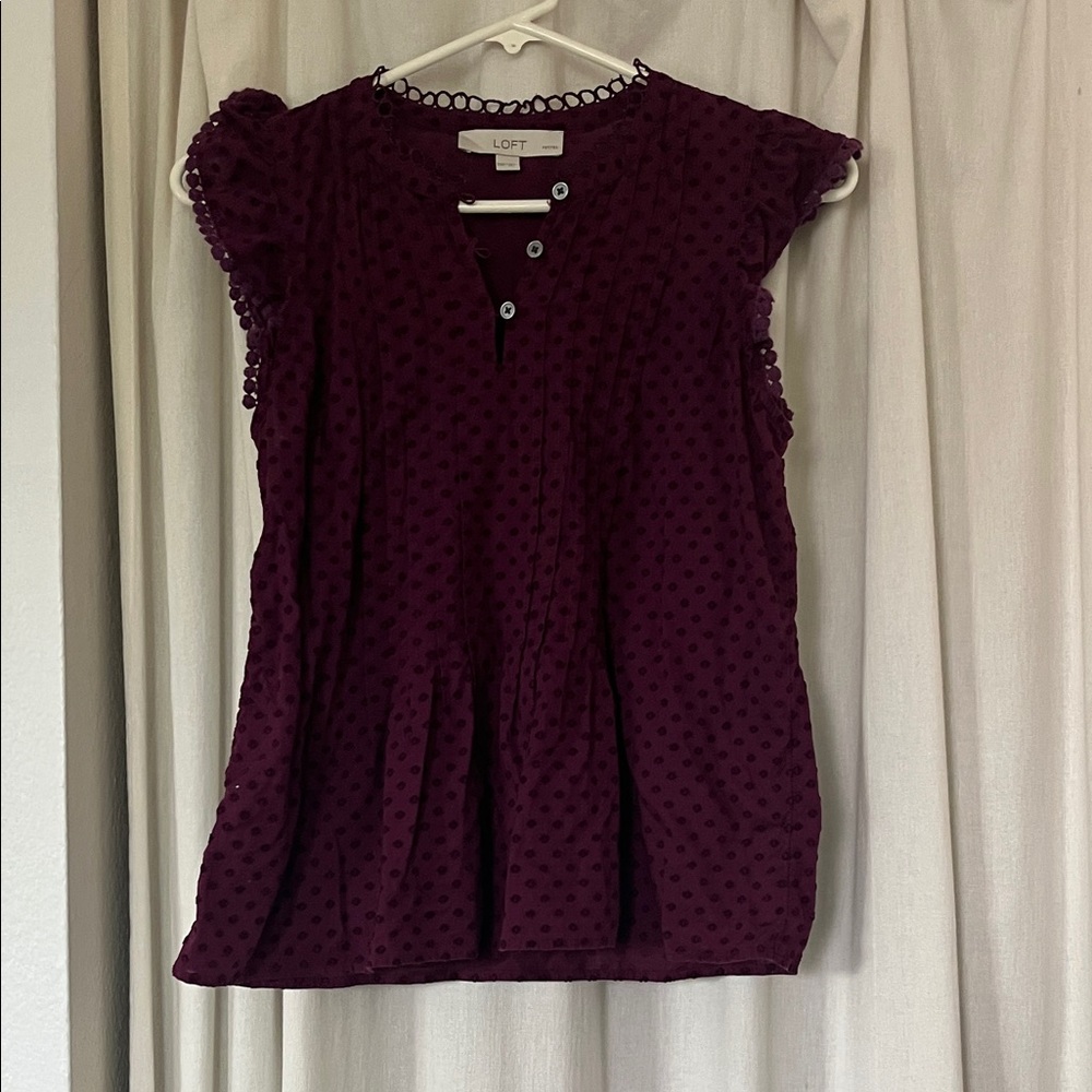 LOFT Deep Purple Blouse with Button Detail